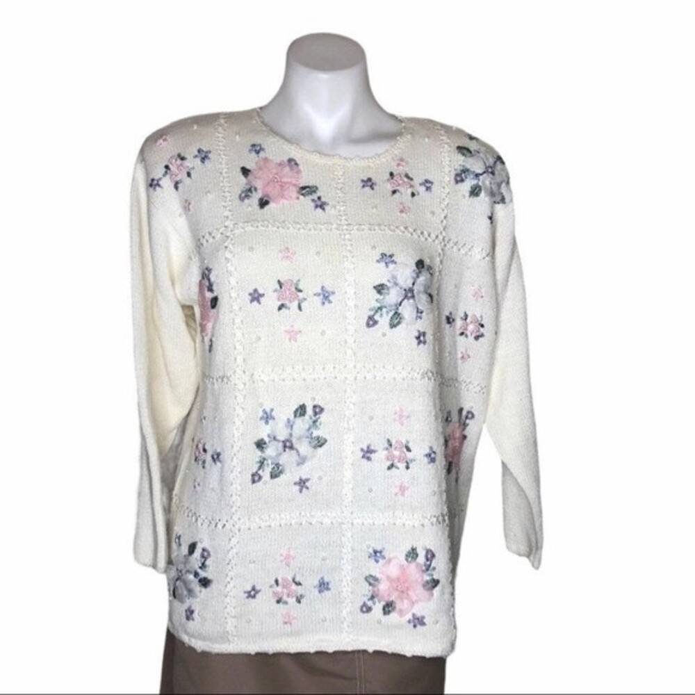 CAROLYN TAYLOR Floral Embroidered Sweater Size Medium VINTAGE - Picture 10 of 10